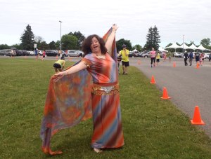 Siddiqah, using Shibori silk veil as checkered flag